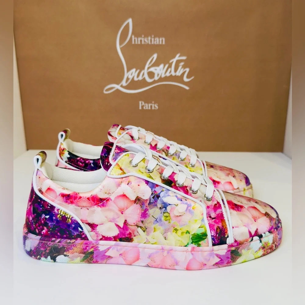 Christian Louboutin Junior Viera Orlato Flat Floral-print Satin Sneakers EU 43.5